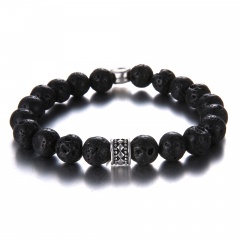 8mm Black Volcanic Gemstone Beads With Retro Beads Elastic Bracelet Black