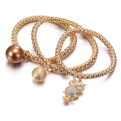 3 piece set gold rose gold bracelet fashion owl beads bracelet party jewelry gift accessories gold