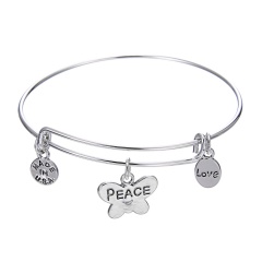 Fashion Peace&Love Lettering Bracelet Silver Bangle Jewelry Wholesale Love