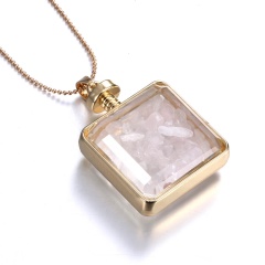 New Natural Dried Flower Resin Square Glass Floating Locket Pendant Necklace Light Pink