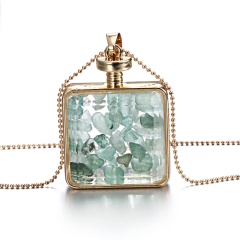 New Natural Dried Flower Resin Square Glass Floating Locket Pendant Necklace Green