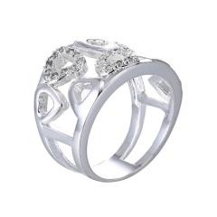 Fashion Hollow Love Ring Alloy Zircon Plating True White Gold Ring Jewelry 9