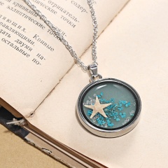 Fashion Women Round Temperature Color Change Pendant Necklace Chain Jewelry Dried Flower