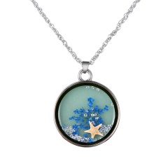 Fashion Glass Dried Flower Starfish Luminous Silver Alloy With Glass Necklace Blue