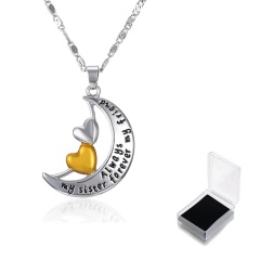Fashion Silver Heart Moon Pendant Chain Necklace With Gift Box Moon