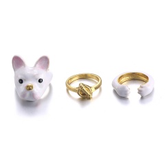 Size 7 3Pcs/set Women Fashion Gold Plated Animal Dog Rabbit Cat Open Midi Rings Jewelry Dog #2