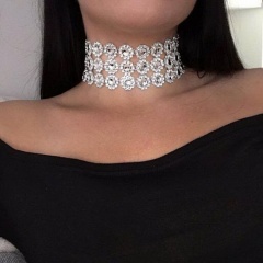 Multi-layer concave diamond crystal necklace necklace (alloy + rhinestones / chain length 31.5*10.5cm/plated white K) layer