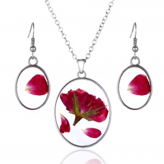 Natural Flower Pendant Necklace Earrings Jewelry Set Flower 1