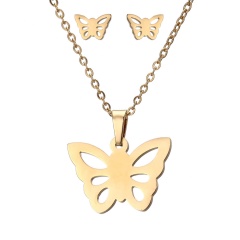 Gold Stainless Steel Necklace Earring Set Butterfly