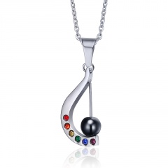 Fashion Rainbow Stainless Steel Crystal LGBT PRIDE Homosexual Pendant Necklace Harp