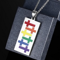 Women Men Stainless Steel Rainbow Pendant Necklace LGBT GAY Couple Jewelry Gifts Rectangle