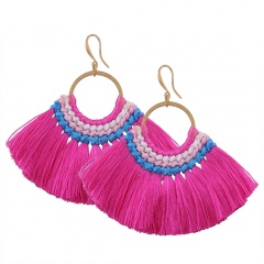 Fashionable boho vintage tassel earrings jewelry rose pink