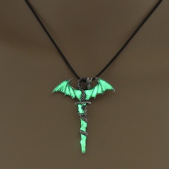 Glow In The Dark Luminous Leather Cross Dragon Pendant Necklace Men's Jewelry Yellow Green