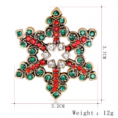 Christmas Bell Snowflake Garland Wreath Snowflake Crystal Enamel Brooch Pin Xmas Green
