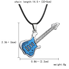 Fashion Stainless Steel Cool Guitar Pendant Necklace Women Men Leather Chain HOT Blue