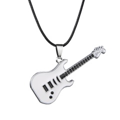 Fashion Stainless Steel Cool Guitar Pendant Necklace Women Men Leather Chain HOT Silver