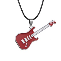 Fashion Stainless Steel Cool Guitar Pendant Necklace Women Men Leather Chain HOT Red