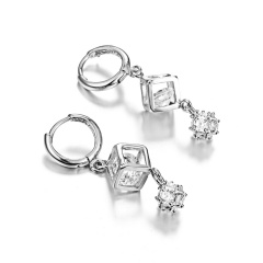 Cute Bowknot Square Stud Earrings Crystal Dangle Earrings Square-Silver