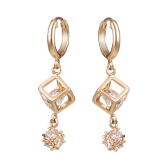 Cute Bowknot Square Stud Earrings Crystal Dangle Earrings Square-Gold