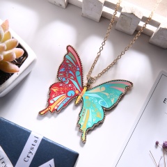 Fashion Colorful Acrylic Butterfly Pendant Necklace Gold Chain Jewelry Red