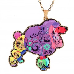 Acrylic Painted Poodle Long Sweater Chain Necklace Wholesale dog