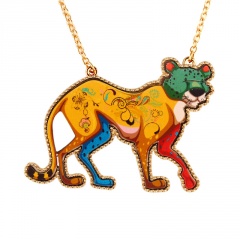 Colorful acrylic personality leopard long sweater chain necklace jewelry yellow