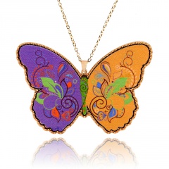 Two-color painted temperament long sweater necklace jewelry butterfly