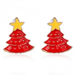 Fashion Christmas Style Stud Earring Small Cute Colorful Earring Jewelry Wholesale Tree