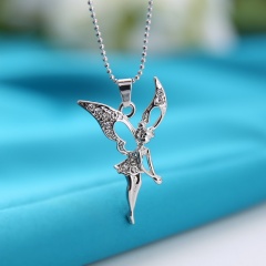 Women Winding Silver Crystal Angel Star Pendant Necklace Chain Jewelry Gift Angel