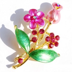 Rinhoo Rose flower women flower Brooch pins Lover Brooches For women Crystal Brooch jewelry accessories Modern Girl gift Flower-rose red