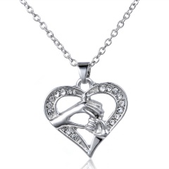 Mom Grandma 18K White Gold Filled Rhinestone Heart Necklace Mother's Day Gift Sliver Mom Hand