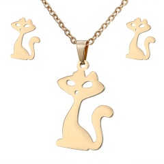 Gold Stainless Steel Necklace Set Cat