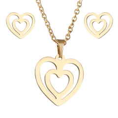 Gold Stainless Steel Necklace Set Heart