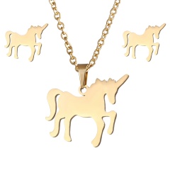 Gold Stainless Steel Necklace Set Horse