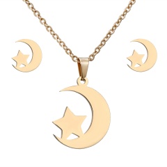 Gold Stainless Steel Necklace Set Moon and Star