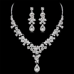Rhinestone Necklace Earrings Wedding Jewelry Set Crystal