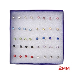 Simple White Stone And Multi-Color Stone Earring Set 2mm-5mm Stud Earring Jewelry For Women Multi-2mm