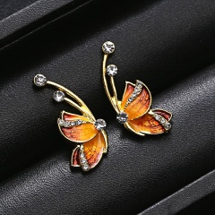 1 Pair Colorful Butterfly Painting Oil Pendant Earrings Fashion Women Jewelry Yellow