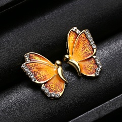 Fashion Colorful Butterfly Painting Oil Pendant Earrings Yellow