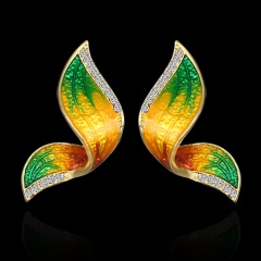 1 Pair Fashion Butterfly Wings Painted Oil Earrings Green