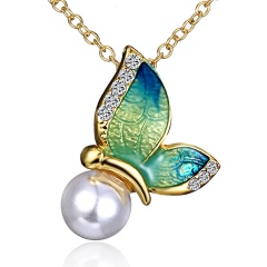 Charm Crystal Rhinestone Pearl Flying Butterfly Pendant Necklace Jewellery Gift Necklace