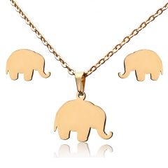 Stainless Steel Elephant Necklace Set Gold