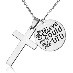 Cross Lettering Stainless Steel Necklace (She believe she could so she did) Style 1