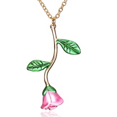 Fashion Rose Flower Pendant Necklace Long Sweater Chain Jewelry Party Gift Pink