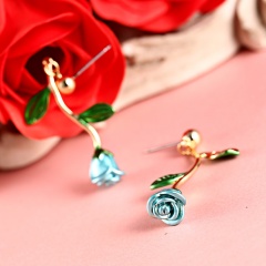 Women's Fashion Jewelry Rose Flower Pendant Earrings Blue