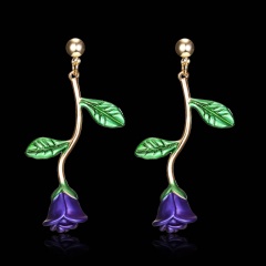 Women's Fashion Jewelry Rose Flower Pendant Earrings Purple