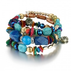 Multilayer Natural Stone Crystal Tassel Bangle Beaded Bracelet Jewelry Charm Hot Blue
