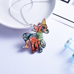 Acrylic Animal Printing Horse Pendant Necklace Women Costume Jewellery horse