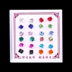 12 Pairs/Set Crystal Glass Cube Boxed Earrings Multicolor