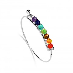 Chakra Healing Yoga Reiki Gemstones Beads Bracelet Diameter 6 CM Silver